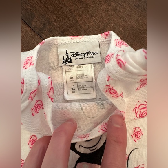 Disney Parks 3M Minnie Mouse Graphic Pink Roses Eyelet Ruffles Cotton Onesie - Picture 9 of 10